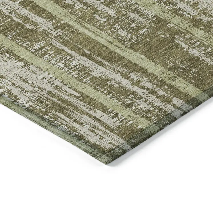 5' X 8' Olive Green Dark Green And Beige Striped Washable Indoor Outdoor Area Rug