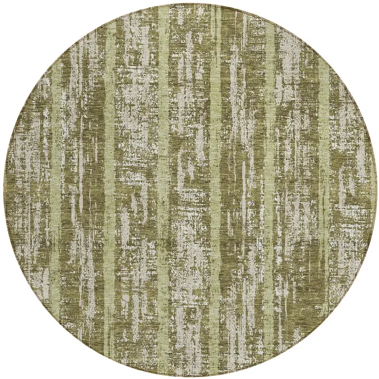 8' Olive Green Dark Green And Beige Round Striped Washable Indoor Outdoor Area Rug