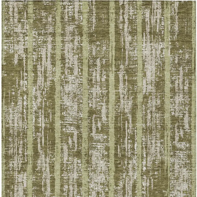 8' X 10' Olive Green Dark Green And Beige Striped Washable Indoor Outdoor Area Rug
