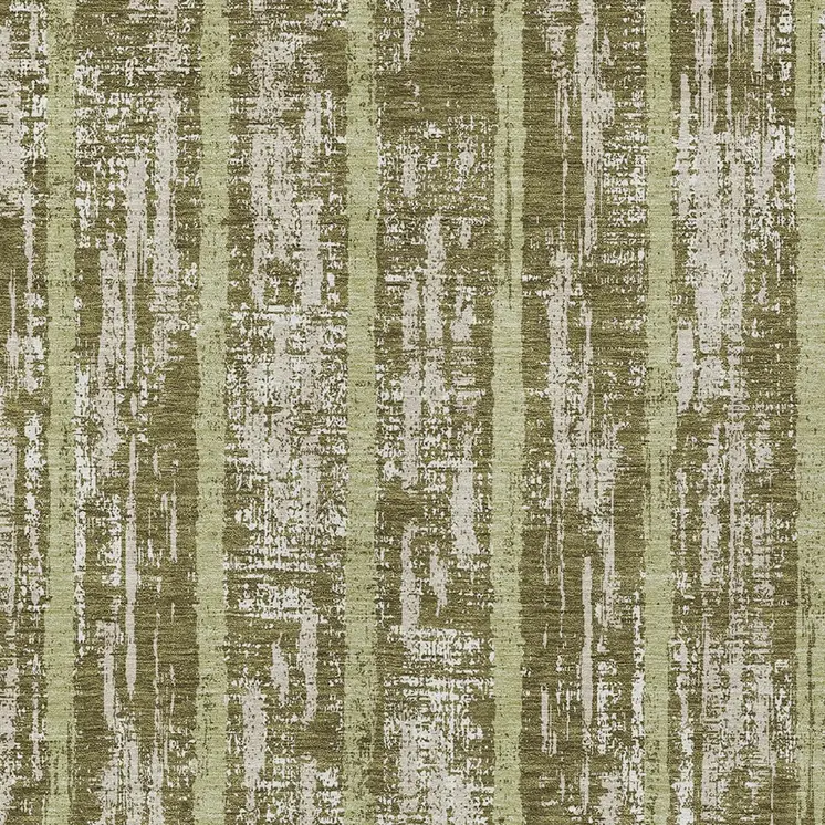 9' X 12' Olive Green Dark Green And Beige Striped Washable Indoor Outdoor Area Rug