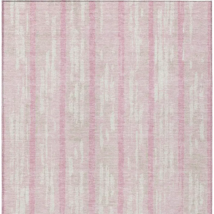 5' X 8' Pink And Ivory Striped Washable Indoor Outdoor Area Rug