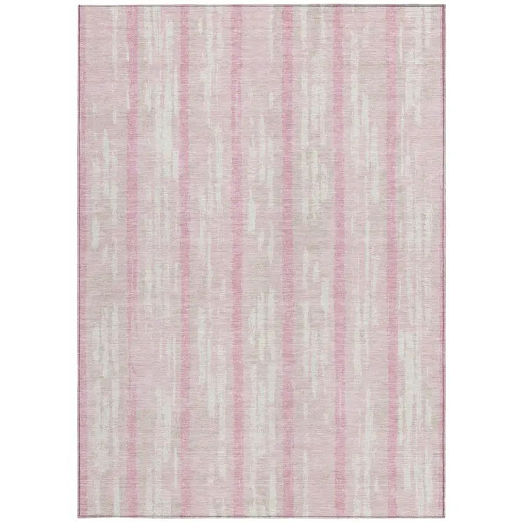 8' X 10' Pink And Ivory Striped Washable Indoor Outdoor Area Rug