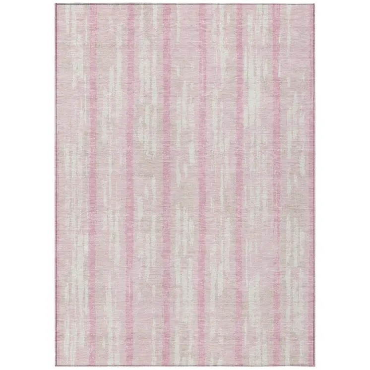 8' X 10' Pink And Ivory Striped Washable Indoor Outdoor Area Rug