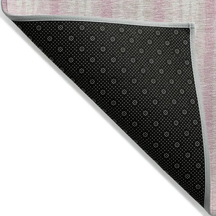 8' X 10' Pink And Ivory Striped Washable Indoor Outdoor Area Rug