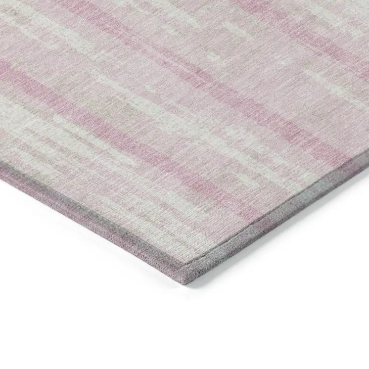 8' X 10' Pink And Ivory Striped Washable Indoor Outdoor Area Rug