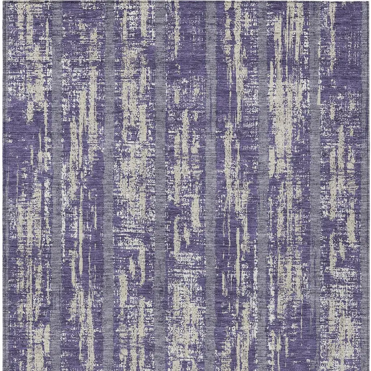 8' X 10' Purple Gray And Ivory Striped Washable Indoor Outdoor Area Rug