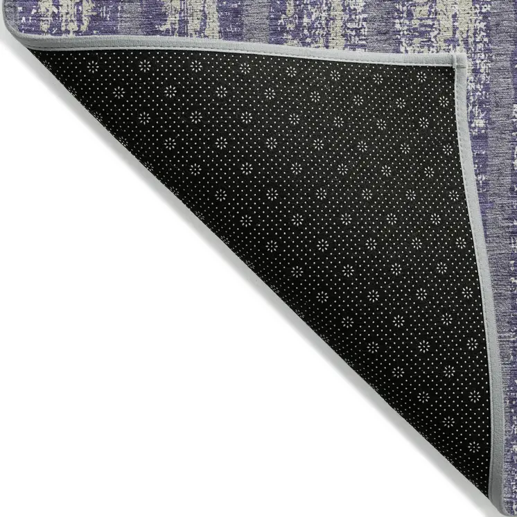 8' X 10' Purple Gray And Ivory Striped Washable Indoor Outdoor Area Rug