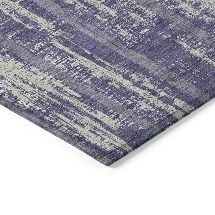 8' X 10' Purple Gray And Ivory Striped Washable Indoor Outdoor Area Rug