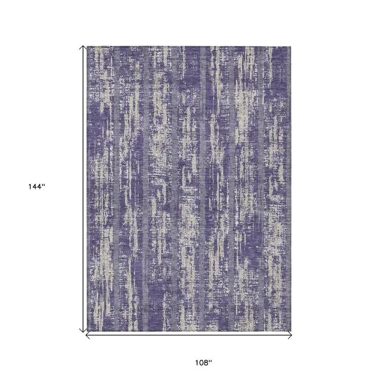 9' X 12' Purple Gray And Ivory Striped Washable Indoor Outdoor Area Rug