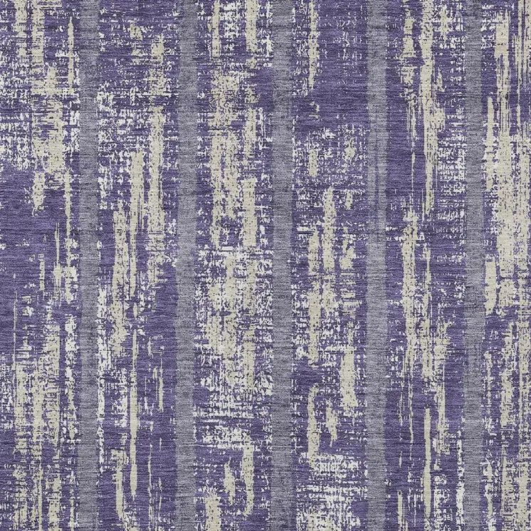 9' X 12' Purple Gray And Ivory Striped Washable Indoor Outdoor Area Rug