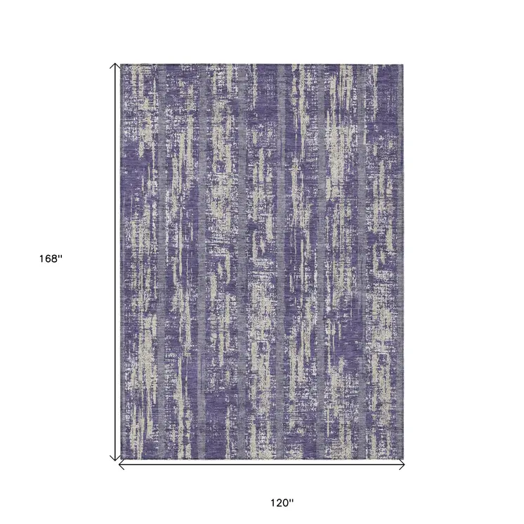 10' X 14' Purple Gray And Ivory Striped Washable Indoor Outdoor Area Rug