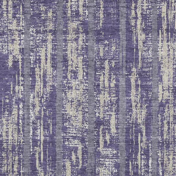 10' X 14' Purple Gray And Ivory Striped Washable Indoor Outdoor Area Rug