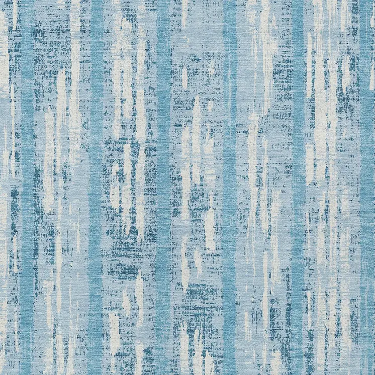 3' X 5' Sky Blue And Ivory Striped Washable Indoor Outdoor Area Rug