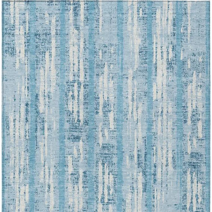 5' X 8' Sky Blue And Ivory Striped Washable Indoor Outdoor Area Rug