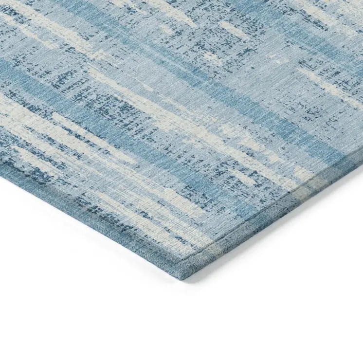 5' X 8' Sky Blue And Ivory Striped Washable Indoor Outdoor Area Rug
