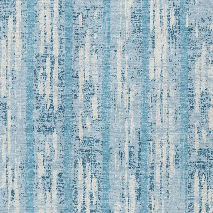 5' X 8' Sky Blue And Ivory Striped Washable Indoor Outdoor Area Rug