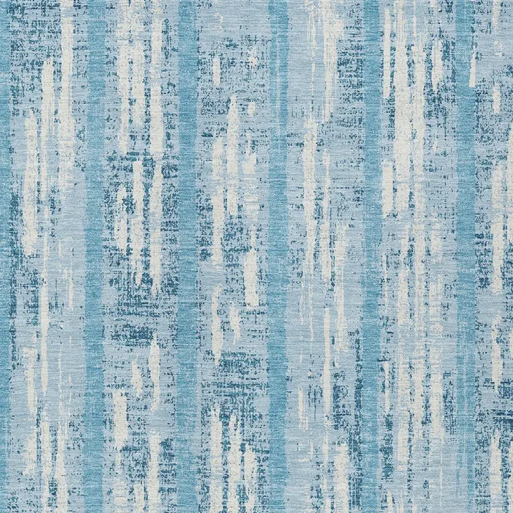 10' X 14' Sky Blue And Ivory Striped Washable Indoor Outdoor Area Rug