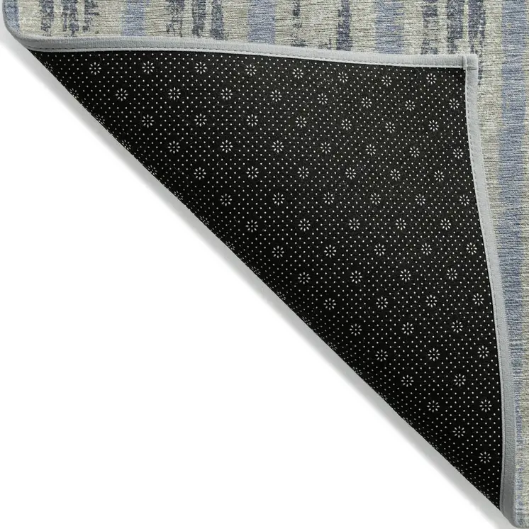 3' X 5' Taupe Gray And Blue Striped Washable Indoor Outdoor Area Rug