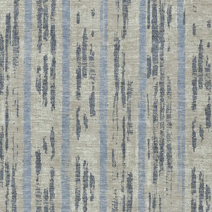 9' X 12' Taupe Gray And Blue Striped Washable Indoor Outdoor Area Rug