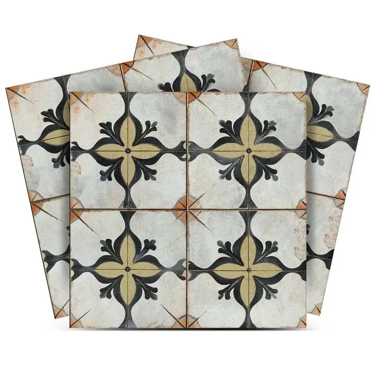 12" x 12" Beige Vinyl Arabesque Peel And Stick Removable Tiles