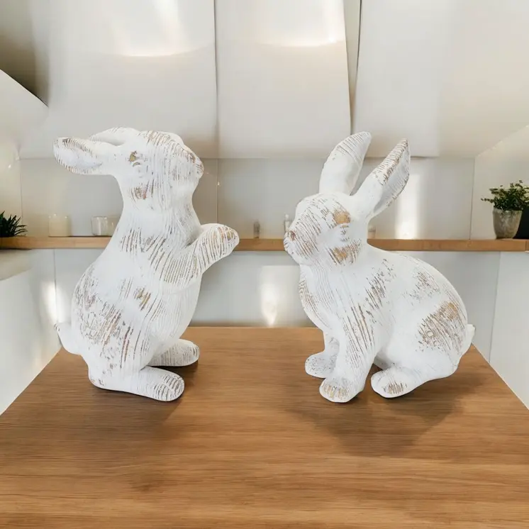 Set of Two White Resin Figurine Tabletop Sculpture