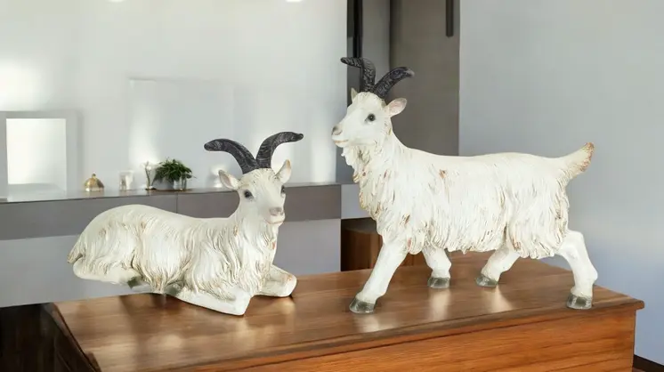Set of Two White Polyresin Figurine Tabletop Sculpture