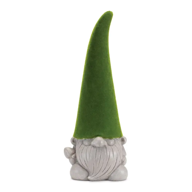 Set of Two Green Terracotta Standing Gnome Tabletop Sculpture