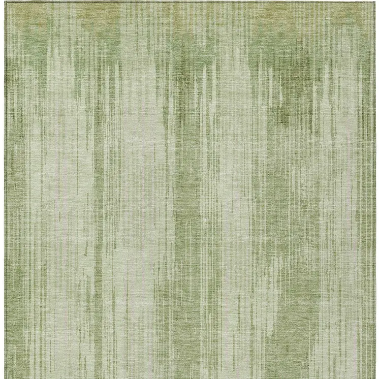 5' X 8' Artichoke Green And Ivory Striped Washable Indoor Outdoor Area Rug