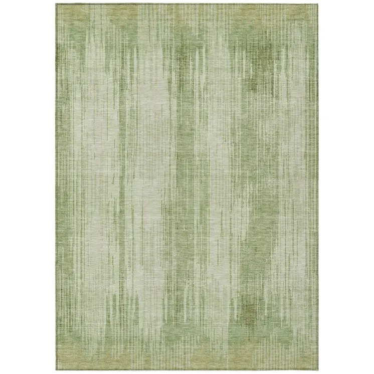 5' X 8' Artichoke Green And Ivory Striped Washable Indoor Outdoor Area Rug