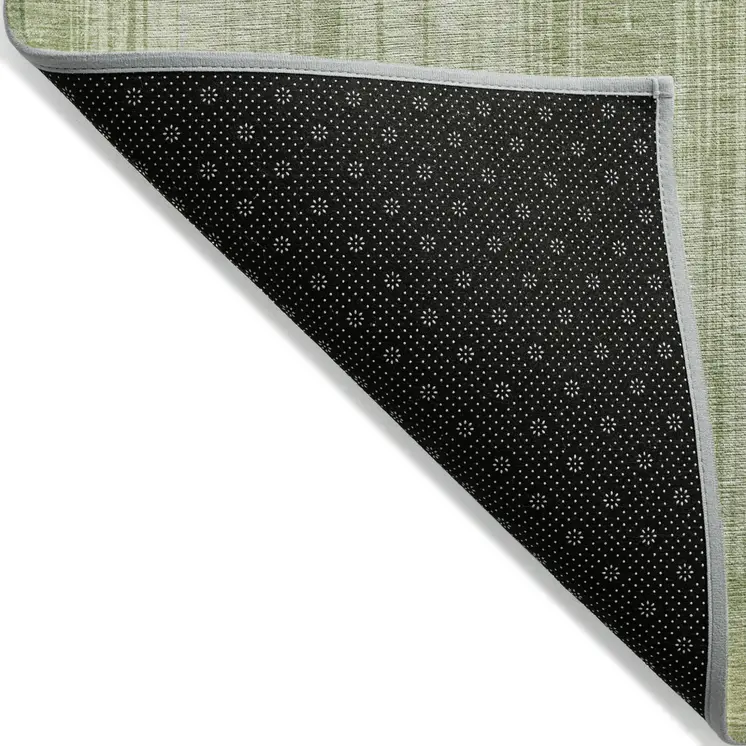 5' X 8' Artichoke Green And Ivory Striped Washable Indoor Outdoor Area Rug
