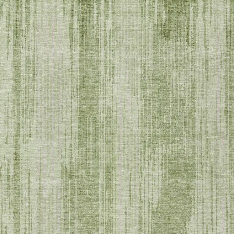 5' X 8' Artichoke Green And Ivory Striped Washable Indoor Outdoor Area Rug