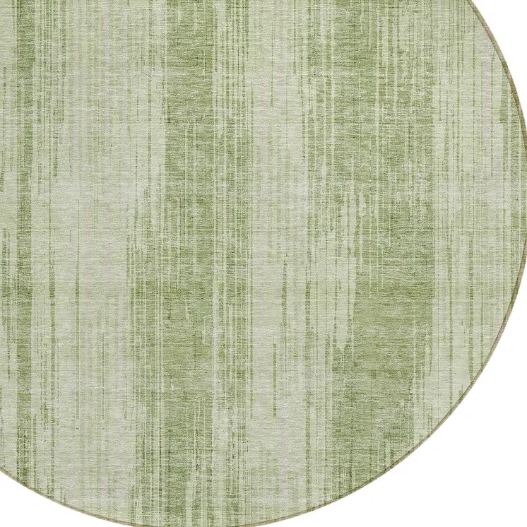 8' Artichoke Green And Ivory Round Striped Washable Indoor Outdoor Area Rug