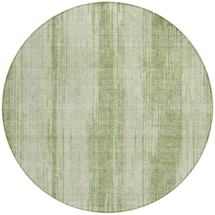 8' Artichoke Green And Ivory Round Striped Washable Indoor Outdoor Area Rug
