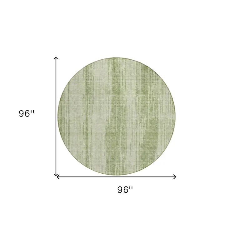 8' Artichoke Green And Ivory Round Striped Washable Indoor Outdoor Area Rug