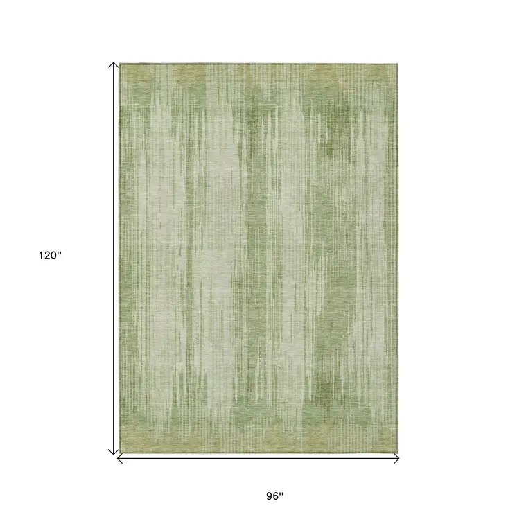 8' X 10' Artichoke Green And Ivory Striped Washable Indoor Outdoor Area Rug