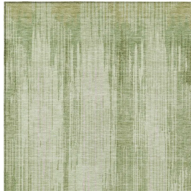 8' X 10' Artichoke Green And Ivory Striped Washable Indoor Outdoor Area Rug