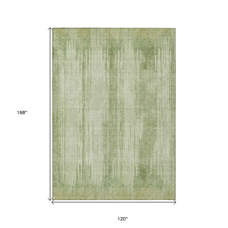 10' X 14' Artichoke Green And Ivory Striped Washable Indoor Outdoor Area Rug