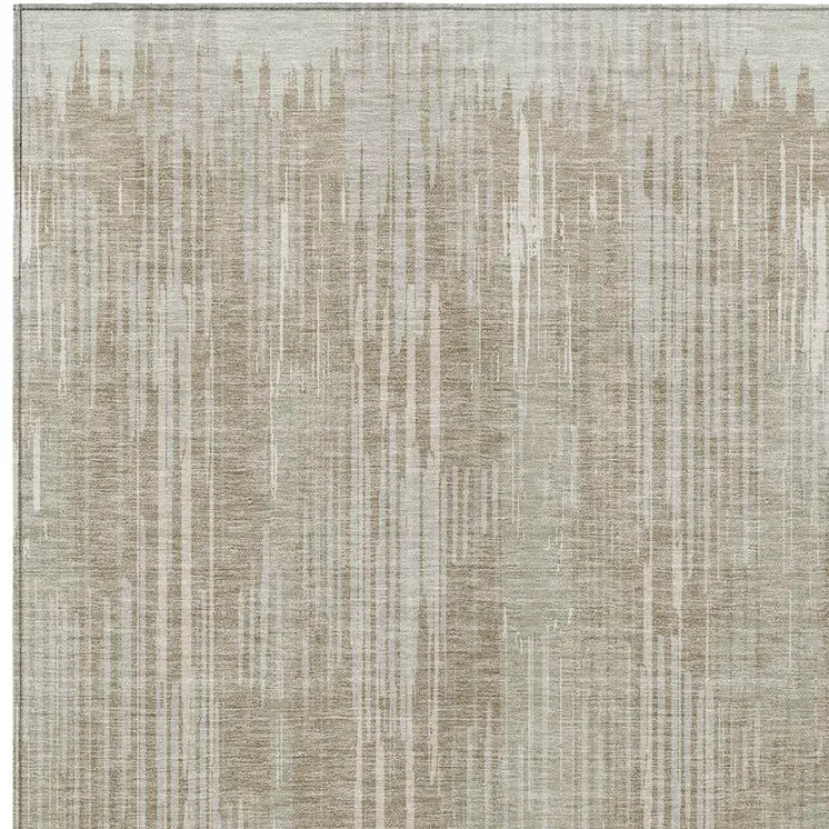 3' X 5' Beige And Ivory Striped Washable Indoor Outdoor Area Rug