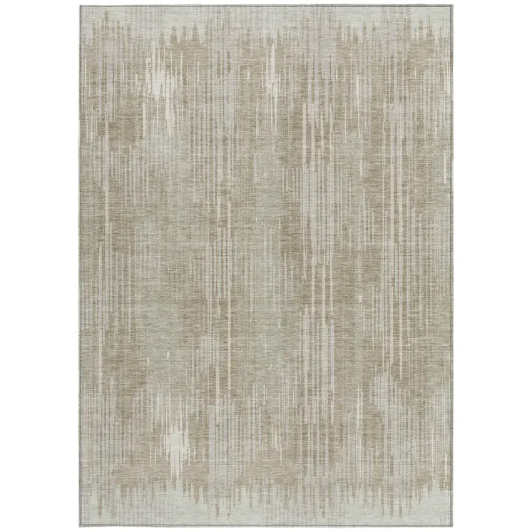 5' X 8' Beige And Ivory Striped Washable Indoor Outdoor Area Rug