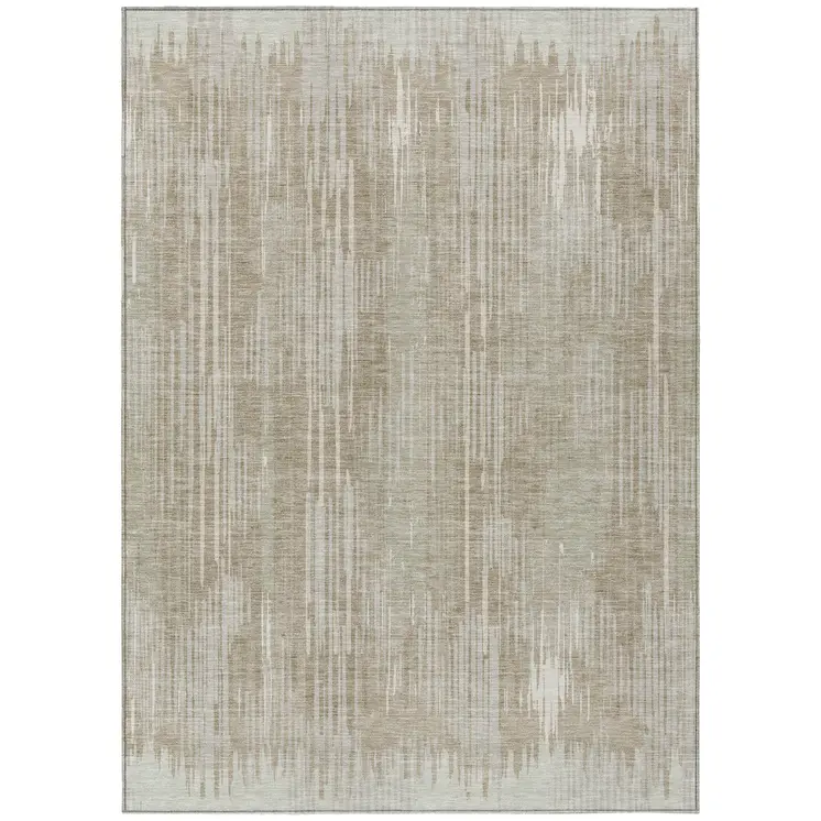 5' X 8' Beige And Ivory Striped Washable Indoor Outdoor Area Rug