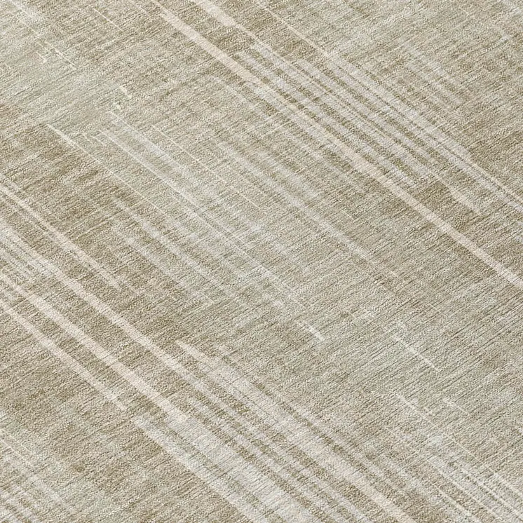 8' Beige And Ivory Round Striped Washable Indoor Outdoor Area Rug