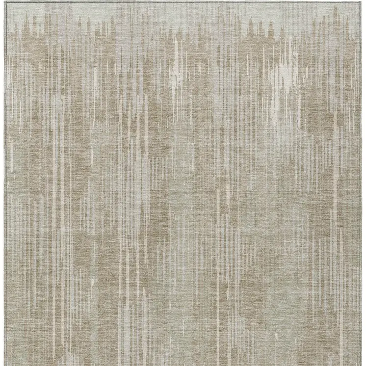 9' X 12' Beige And Ivory Striped Washable Indoor Outdoor Area Rug