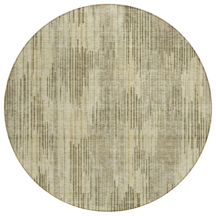8' Brown And Green Round Striped Washable Indoor Outdoor Area Rug