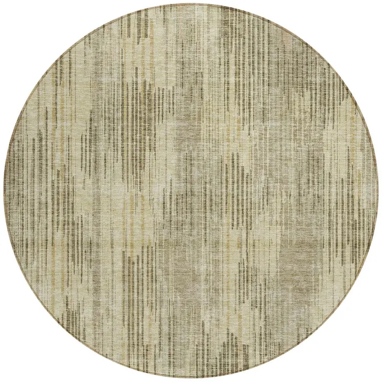8' Brown And Green Round Striped Washable Indoor Outdoor Area Rug
