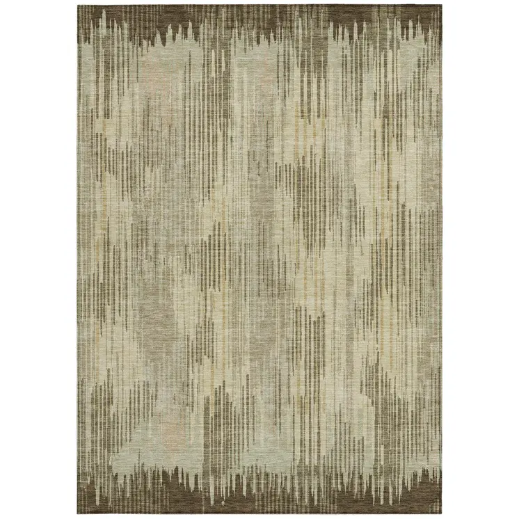8' X 10' Brown And Green Striped Washable Indoor Outdoor Area Rug