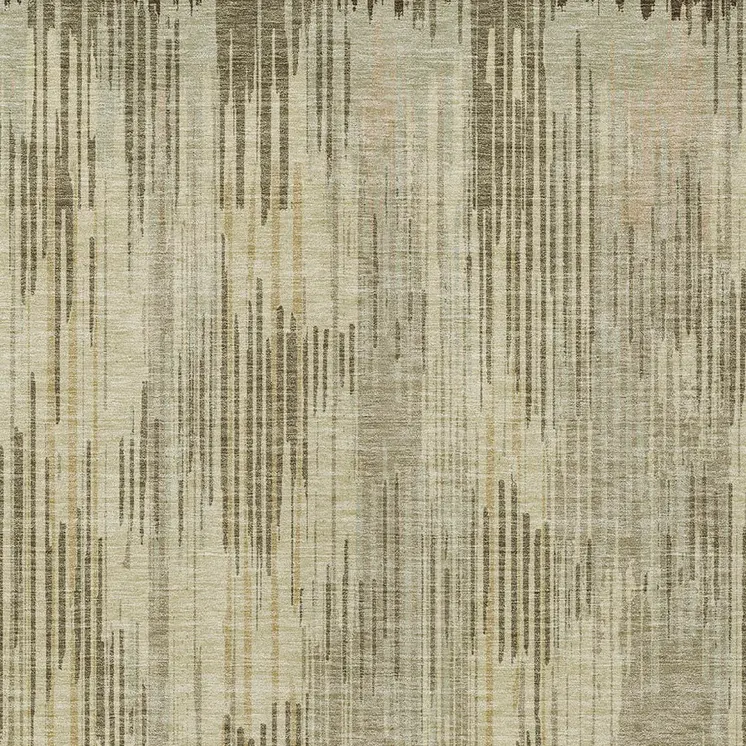 9' X 12' Brown And Green Striped Washable Indoor Outdoor Area Rug
