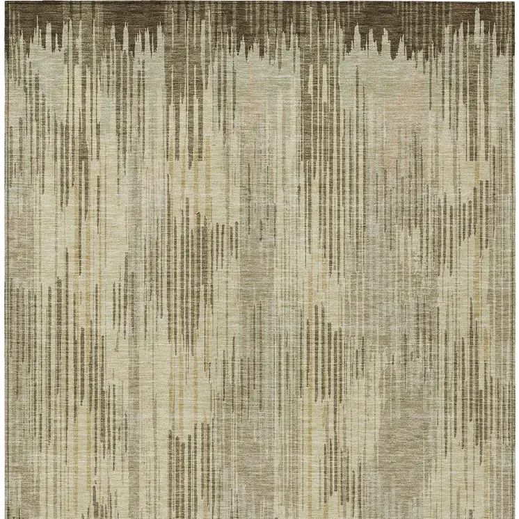 10' X 14' Brown And Green Striped Washable Indoor Outdoor Area Rug