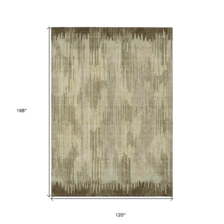 10' X 14' Brown And Green Striped Washable Indoor Outdoor Area Rug