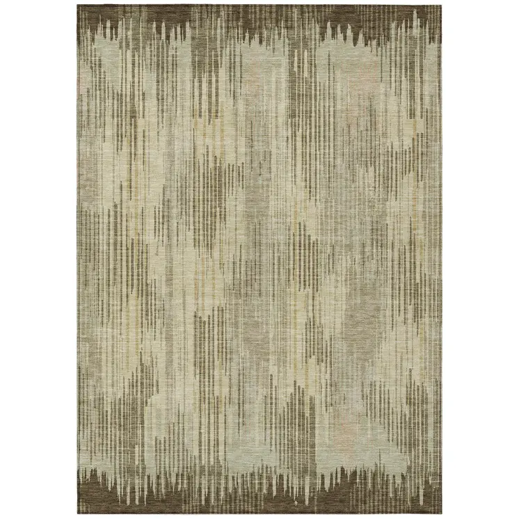 10' X 14' Brown And Green Striped Washable Indoor Outdoor Area Rug