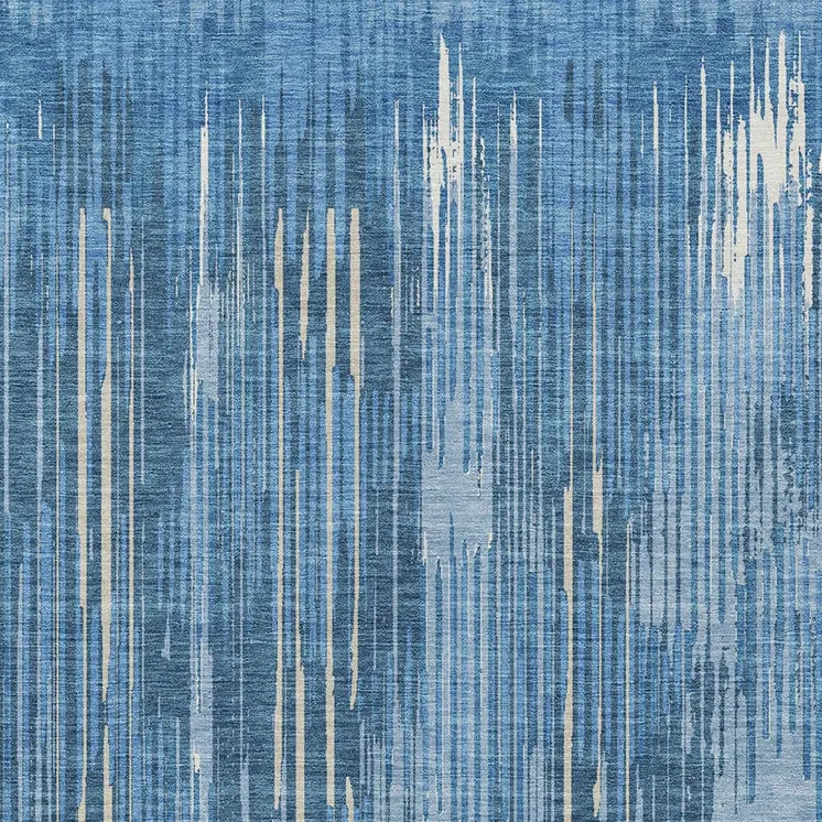 3' X 5' Blue And Ivory Striped Washable Indoor Outdoor Area Rug